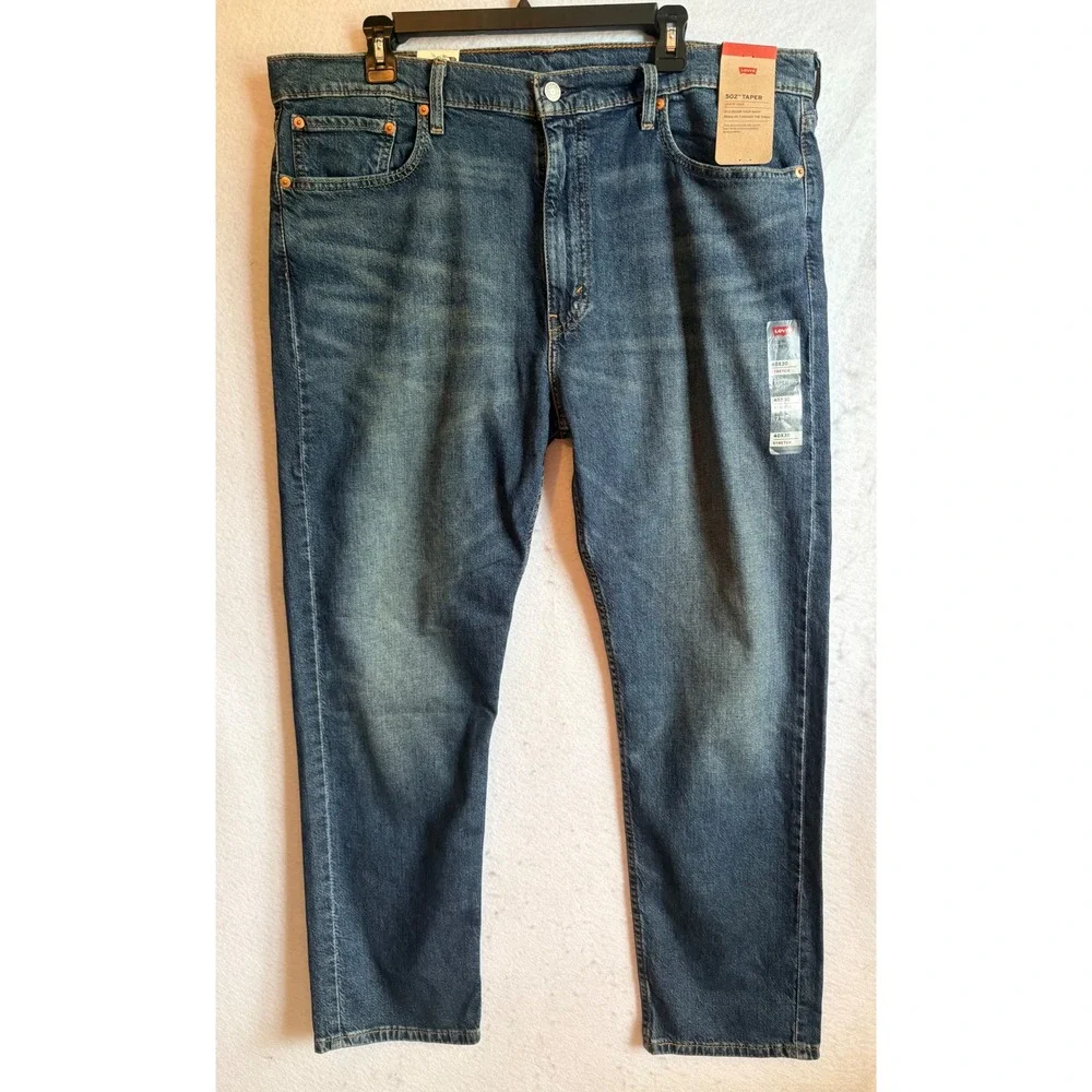 Levis 502 Taper Mens Jeans 40x30 Dark Wash Blue Stretch Denim NWT